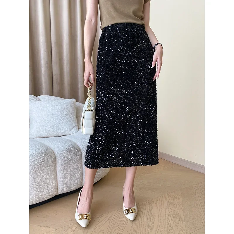 

Women's Falling Star High Grade Fine Shiny Slice Split Design Sence Slim Straight Barrel Skirt Office Ladies' Clothings