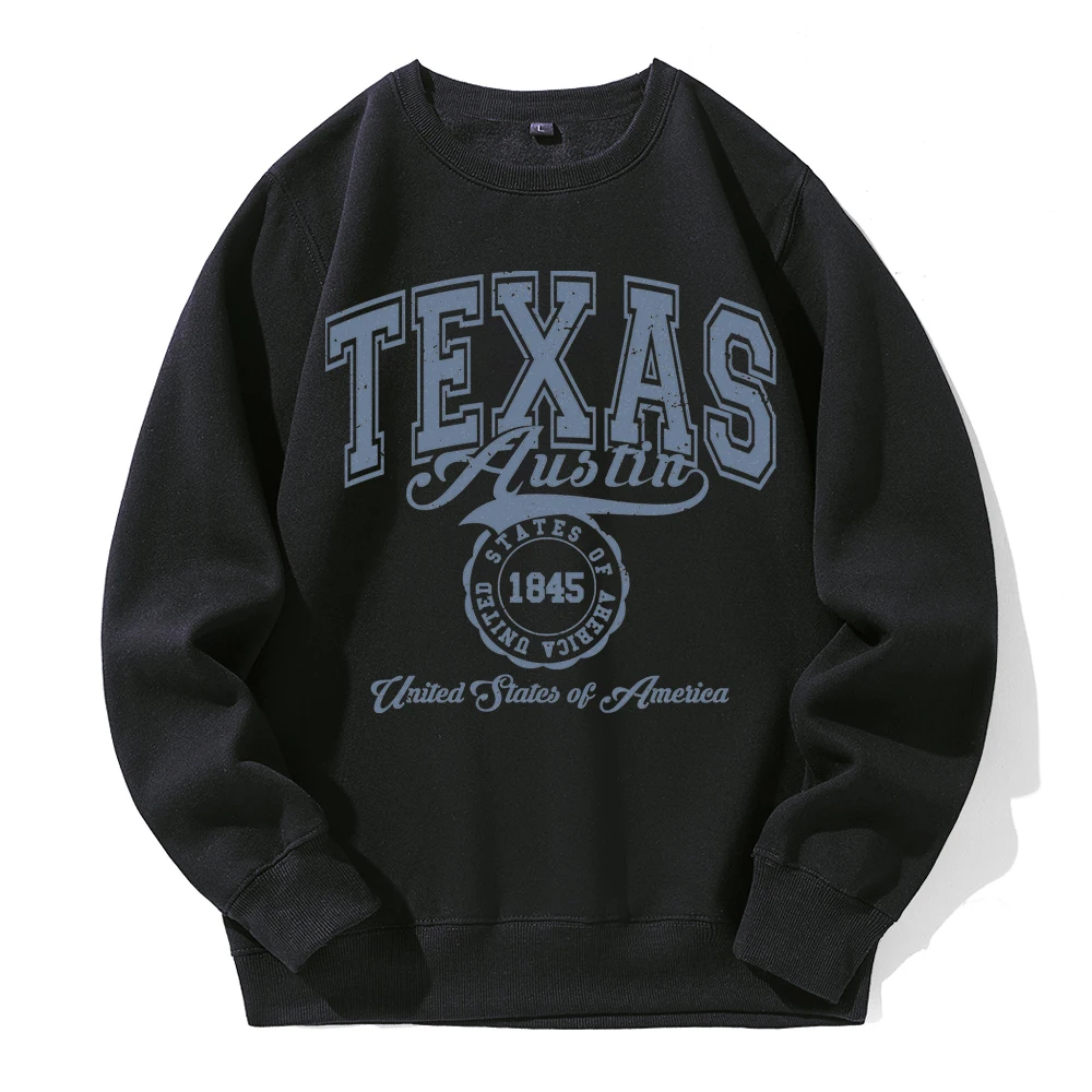 Texas Austin United States Of America 1845 Men Hoodie Loose Fleece Warm Hoodies Fashion Novelty Hoody Basic Original Sweatshirt