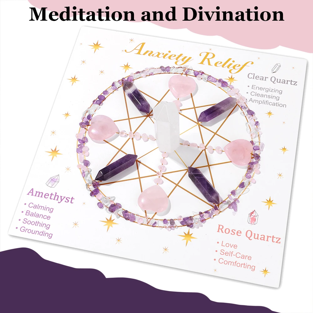 

12Pcs Natural Amethysts Rose Quartzs Stone Energy Healing Crystal Mysterious Meditation and Divination Yoga Bedroom Decoration