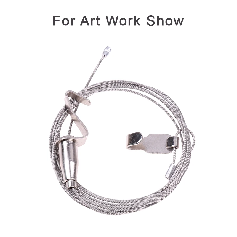 2M Length Thicken Wire Picture Photo Oil Painting Light Chute Track Rail Ceiling Moveable Hook Hanger Clip for Art Work Show