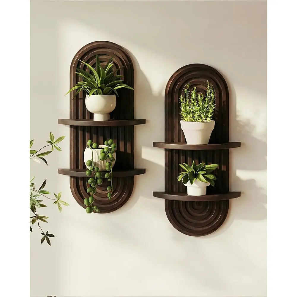 

Настенный декор в стиле бохо: 2-уровневая деревянная полка для растений, подвесная полка в стиле середины века, 2 шт.