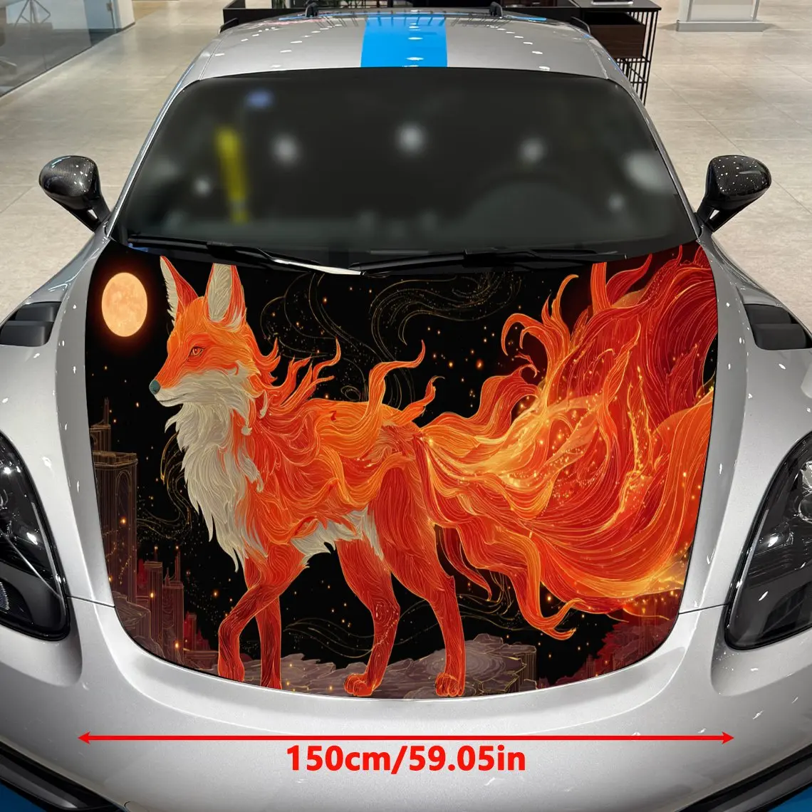 Fiery Fox Wonder Journey PVC Car Engine Hood Vinyl Wraps, Self-Adhesive Waterproof Car Hood Decal Sticker, Car Decoration Protec