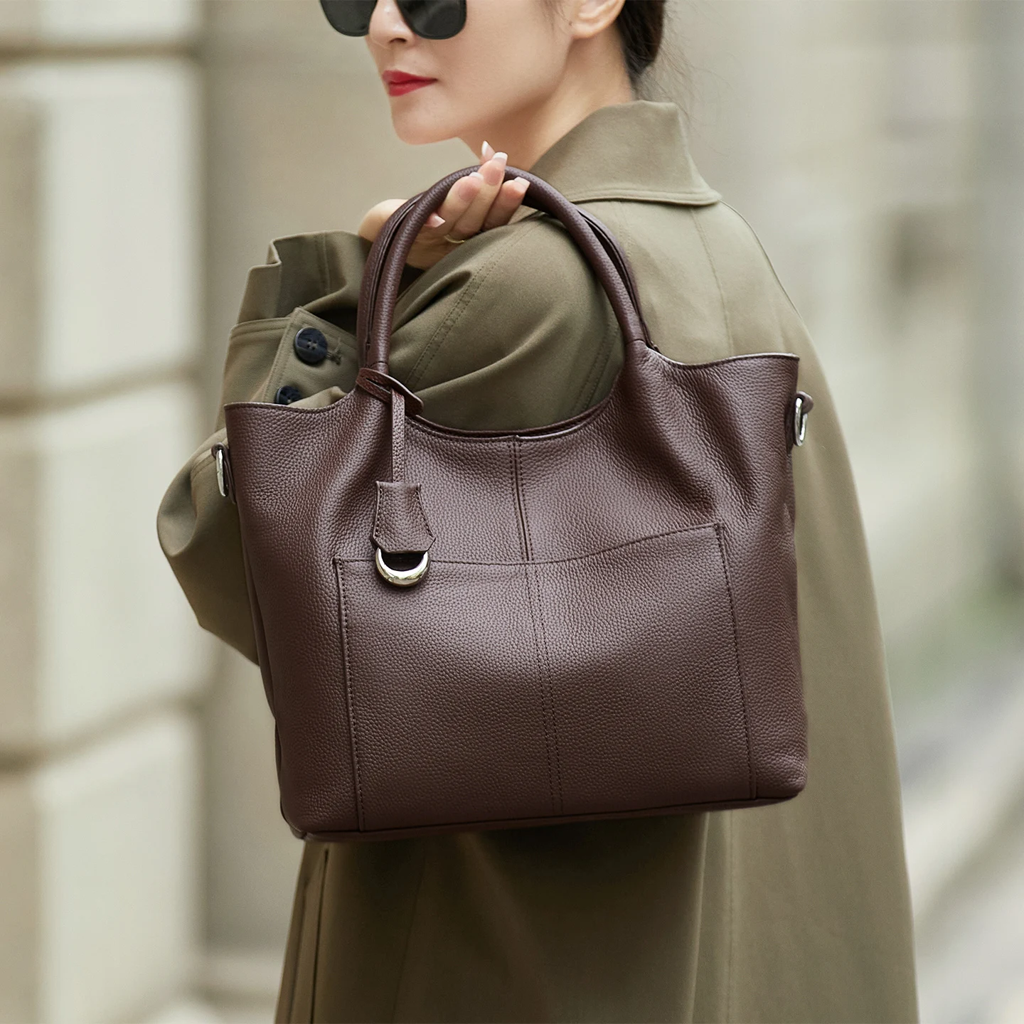 

Limited 2026 New Genuine Leather Casual Shopper Shoulder Bag Commuter Large Roomy Handbag Simple High Quality Women Tote #SC2176