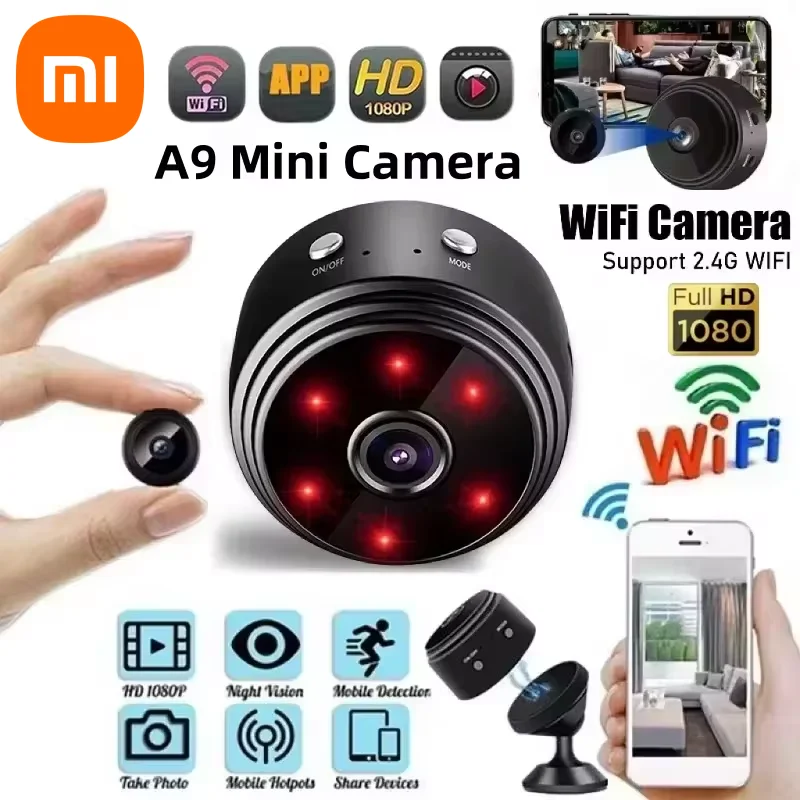 كاميرا Xiaomi Mijia A9 الصغيرة واي فاي 1080P HD مراقبة أمنية لاسلكية للمنزل النسخة الليلية كاميرات الفيديو الذكية عن بعد