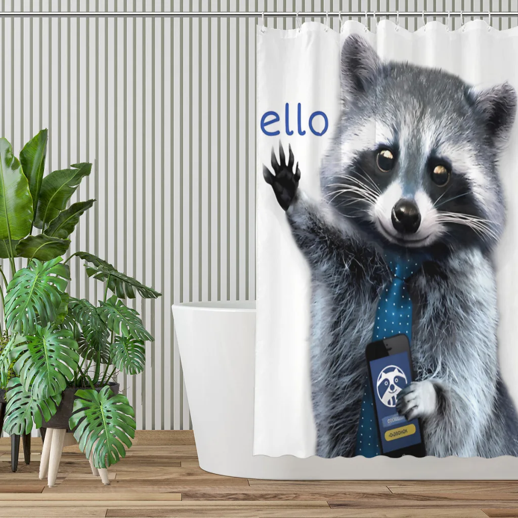 Salutes Shower Curtains Raccoon Waterproof Fabric Creative Bathroom Decor with Hooks Home Accessories