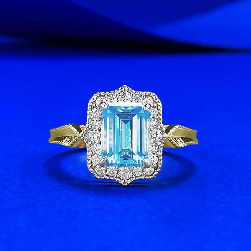 

S925 Silver New Product INS Style Daily Simple Versatile 6*8 Sky Blue Ring for Women, European and American Cross-Border Style