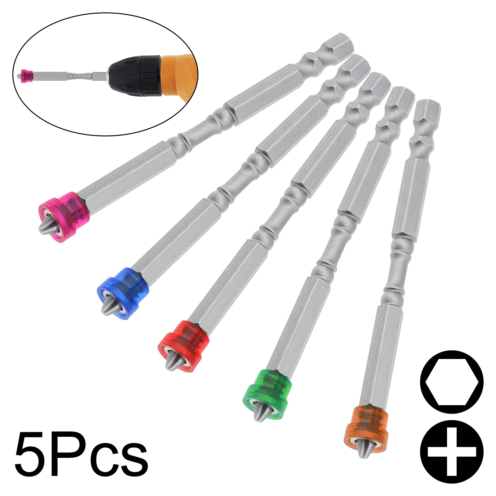5 pezzi magnetici PH2 Phillips punte per cacciavite a testa incrociata 1/4 pollici codolo esagonale profondità arresto vite punte per trapano punte per cacciavite