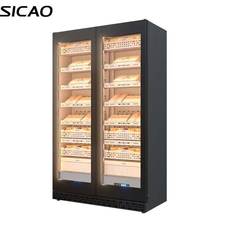 Luxury Spanish Cedar Cigar Humidor Cabinet Advanced Humidity Control System Large Capacity Cigar Cellar Display Cooler