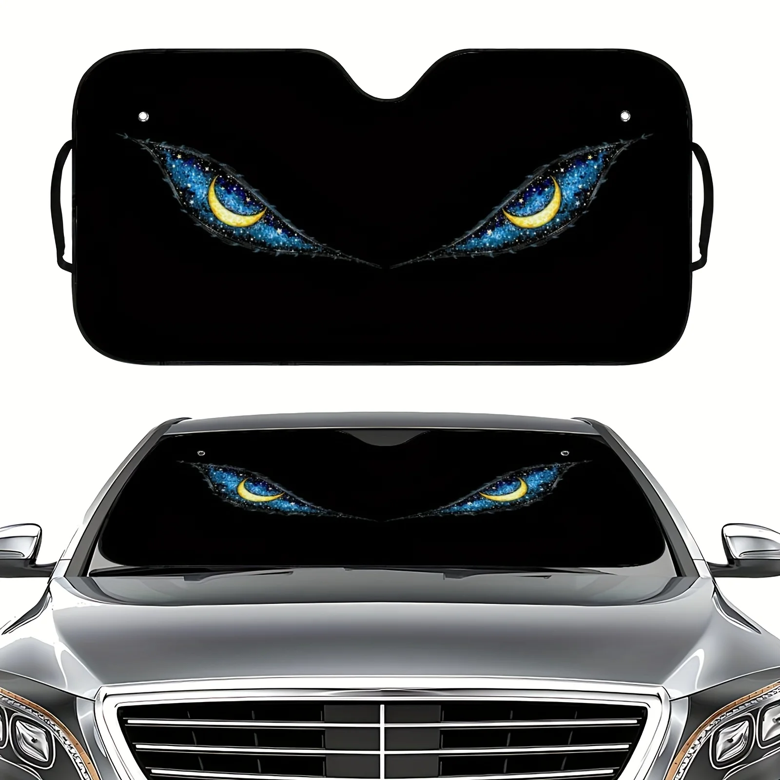

1pc Star And Moon Eye Element Painting Black Background Print Car Front Windshield Sunshade Suitable For Most Models Trucks RVs