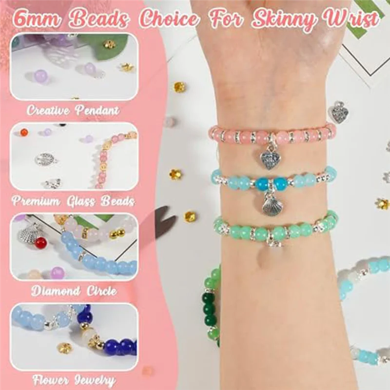 

A83F-Glass Bead Bracelet Making Kit Craft DIY Set Kit With Elastic Cord, Jewelry, Ring, Gift For Girls Aged 6-12