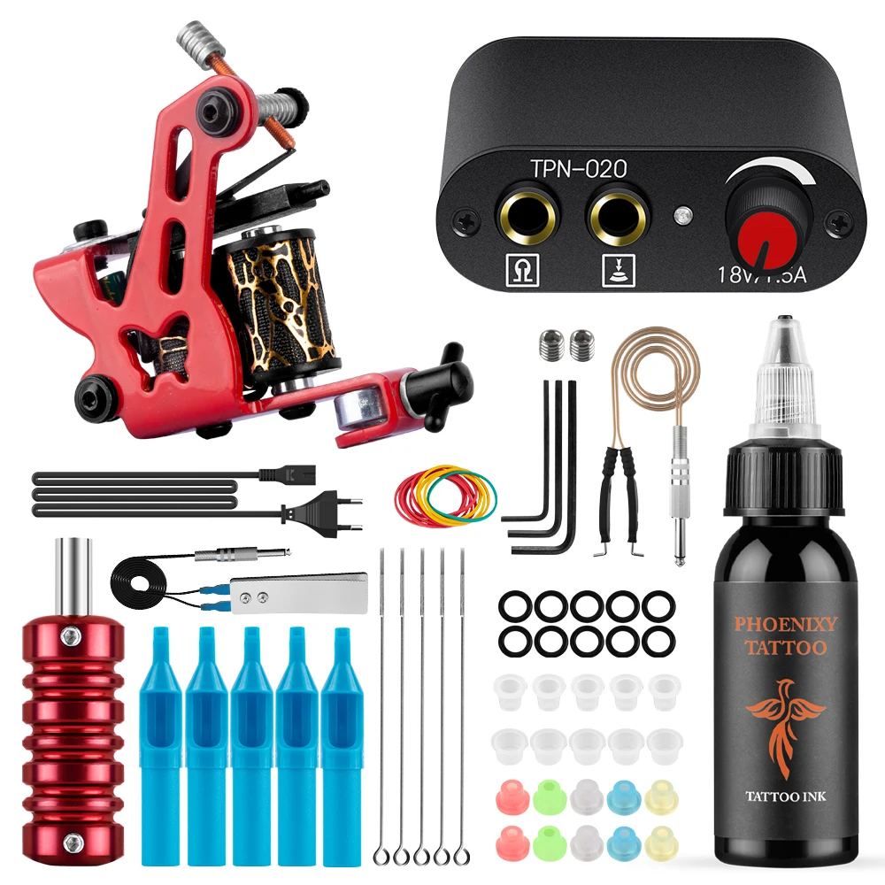 

Phoenixy Beginner Tattoo Machine Kit Coil Tattoo Machine With Tattoo Power Supply Cartridge Needles Makeup Tattoo Body Art Set