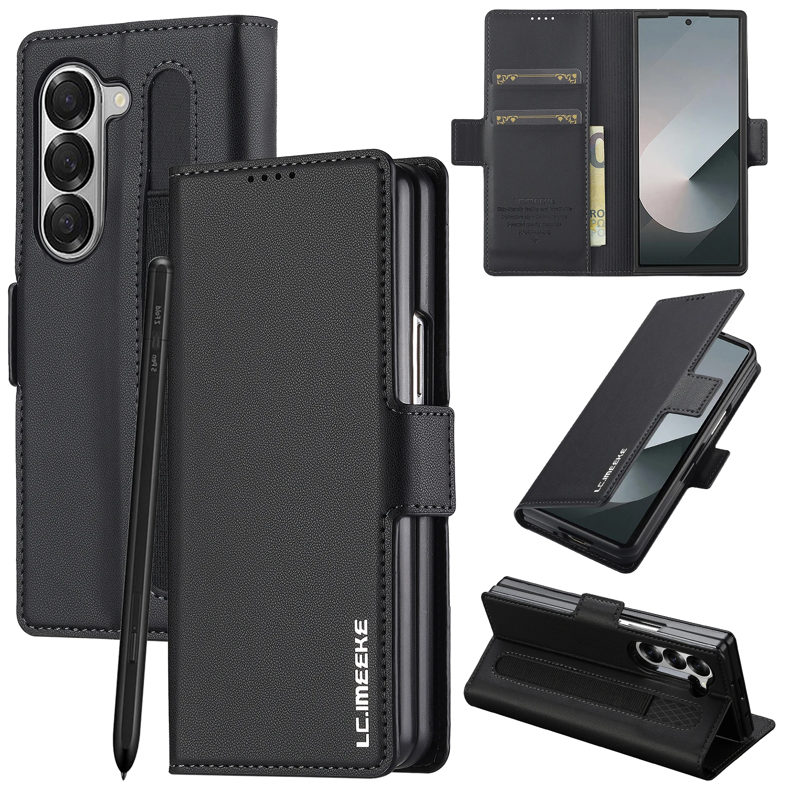 

Flip Cover Card Bag Pen Slot Learther Case for Samsung Galaxy Z Fold 5 6 Optional with Touch Pen All Inclusive Shockproof Cover