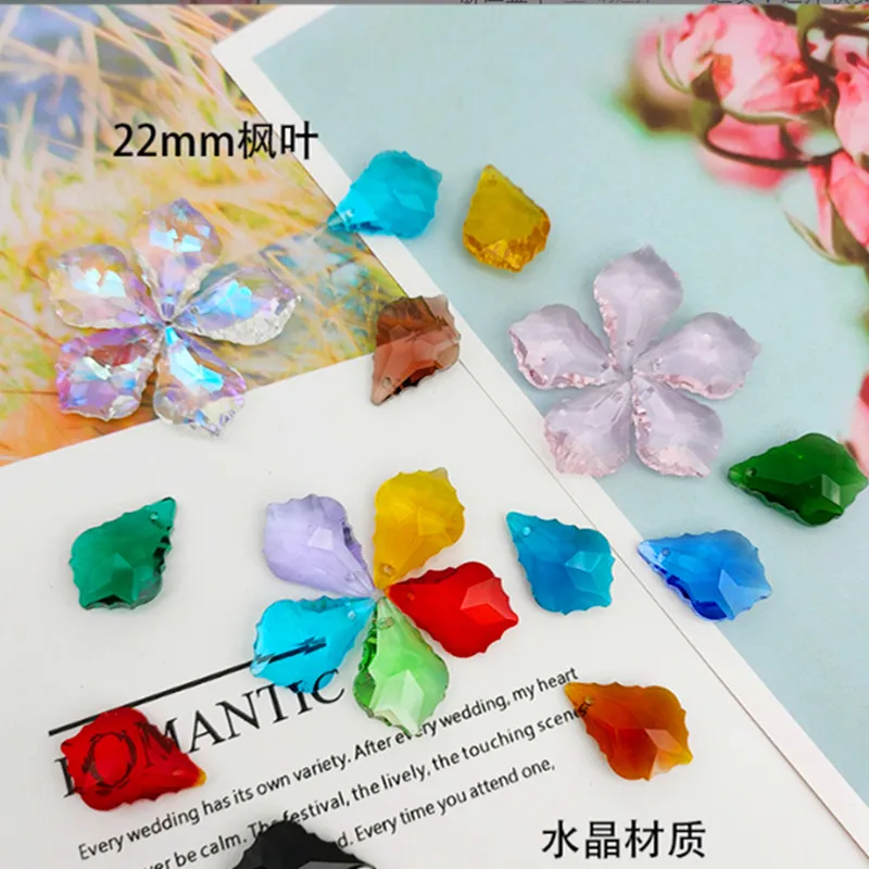 Hot Selling 5pcs/lot Crystal Maple Left Cute Ornament Stones Multicolor Glass Chandelier Parts Dress Jewelry Making Accessories