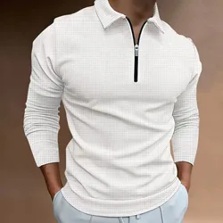 Classic Waffle fabric Polo shirt, new men's long sleeve fall and winter casual staff, European size S-XXXL plus