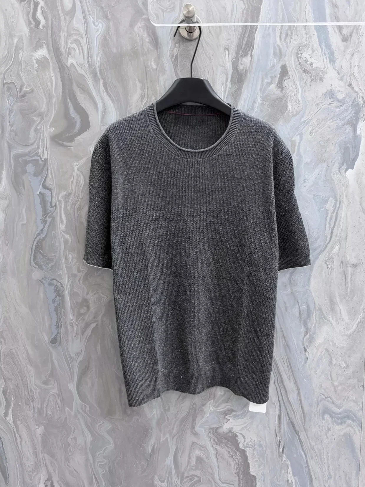 Italian BC old money style 26ss round neck knitted texture pendant men's short-sleeved T-shirt