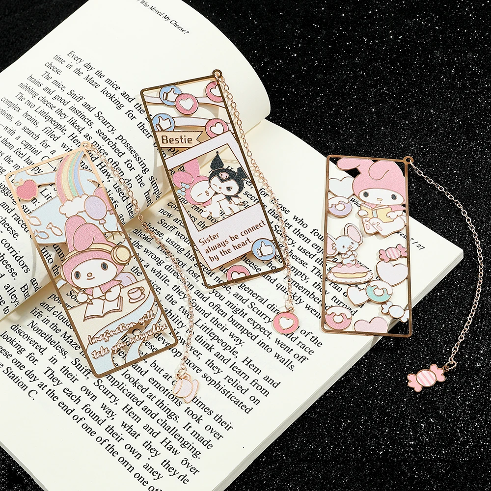 Imagem -03 - Anime Bonito Hello Kitty Bookmark Pink Metal Bookmark Coleção Dedos Desenhos Animados Presentes para Amantes do Livro Material Escolar Fãs