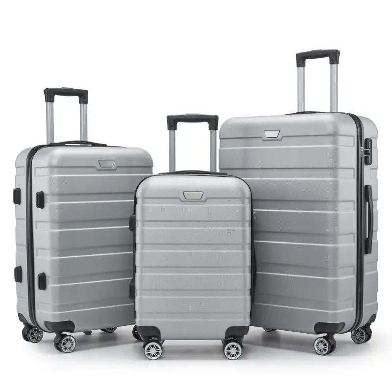 Expandable 3pcs Luggage Set-Durable Hard Shell Suitcases with Spinner Wheels & TSA Lock,Lightweight Travel Cases in White Stripe