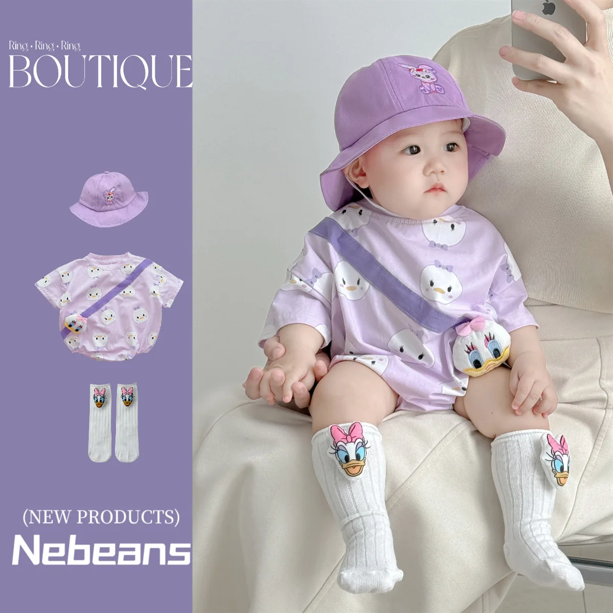 Disney Newborn Baby Romper Sock Hat 3 Pcs Set Boy Girl Cartoon Winnie the Pooh Donald Daisy Duck Cotton Jumpsuit Infant Bodysuit