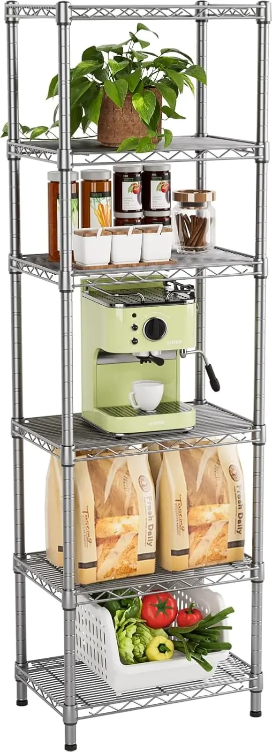 

Регулируемый металлический проволочный стеллаж, 5-уровневый стеллаж для хранения для кухни, ванной комнаты, кладовой, серебристый