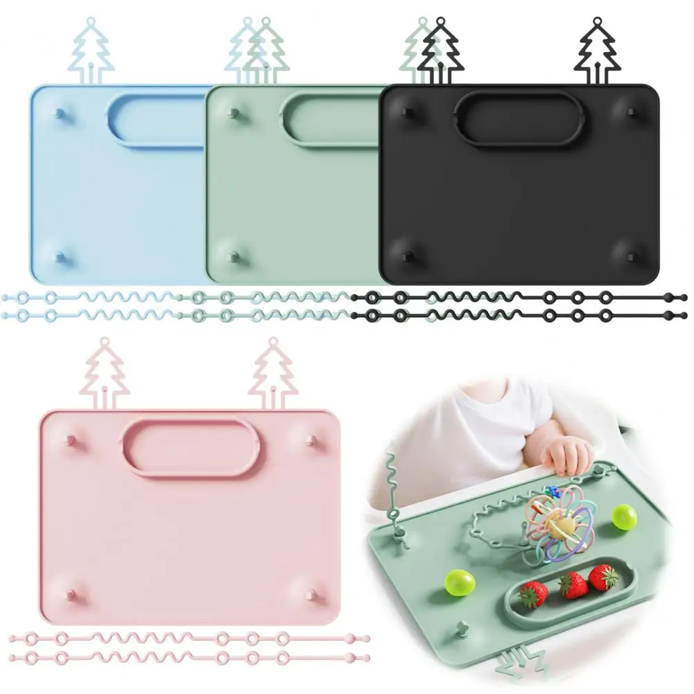 Silicone Baby Placemat with Suction Cup, Toddlers Eating Food Mat with Anti-fall Rope,Multi-functional Activity Pad for Kids