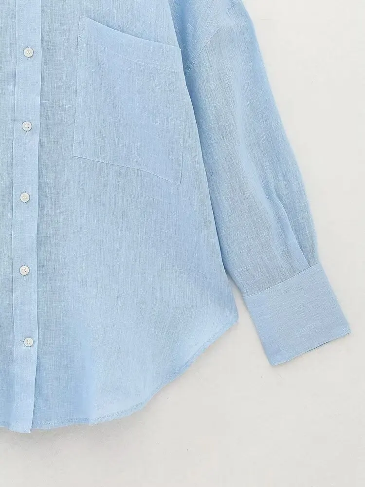 Pakaian Wanita 2025 Fashion Blus Rami Vintage Lengan Panjang Berkancing Blus Atasan Blusas