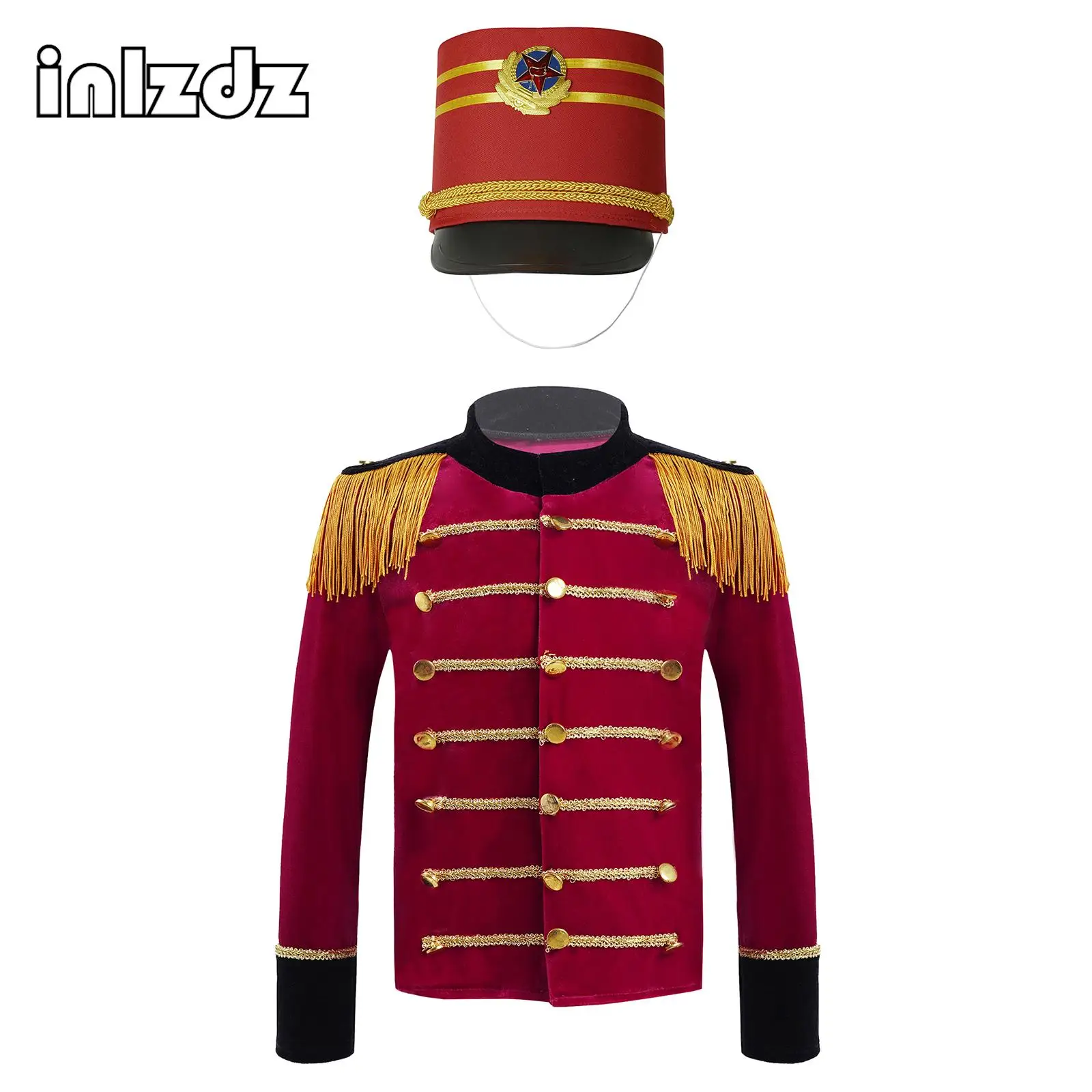 

Boys Girls Halloween Nutcrackers Costume Drum Trumpet Royal Honor Guard Uniform Outfits Circus Ringmaster Jacket Coat Hat Set