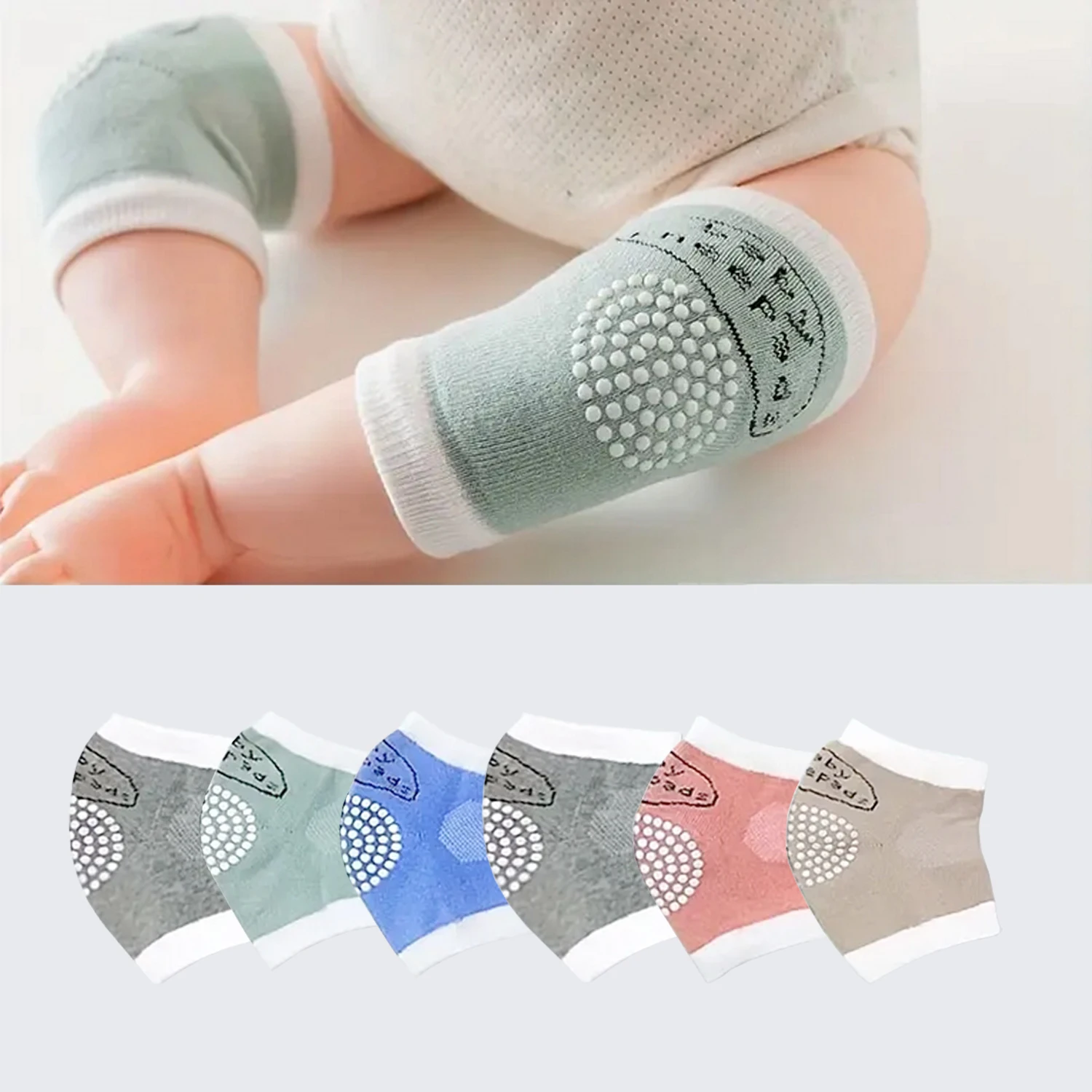 

Six pairs of non-slip baby knee pads provide warmth and protection for toddlers learning to walk.