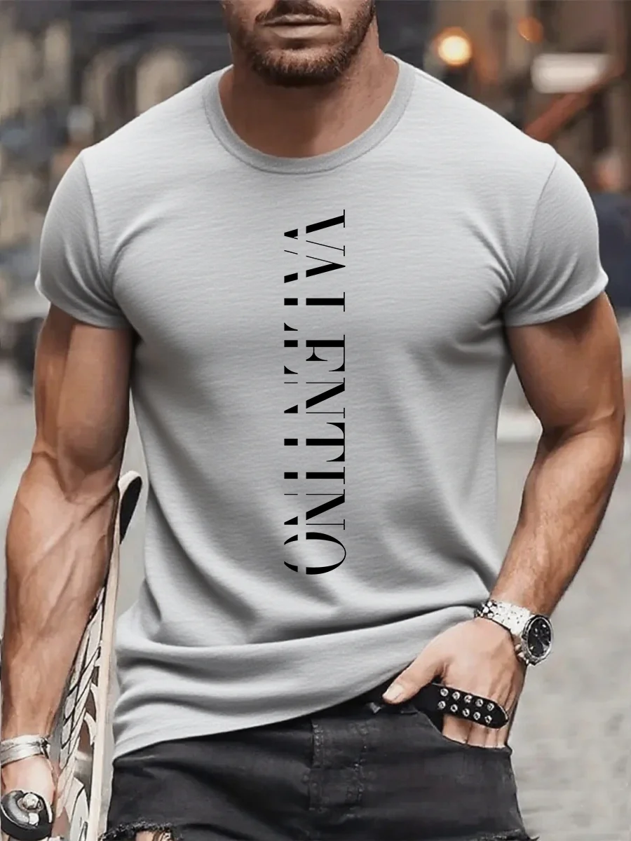 تي شيرت رجالي صيفي برقبة دائرية وأكمام قصيرة مطبوع من العلامة التجارية الفاخرة - ملابس الشارع للصيف، قميص رجالي أصلي