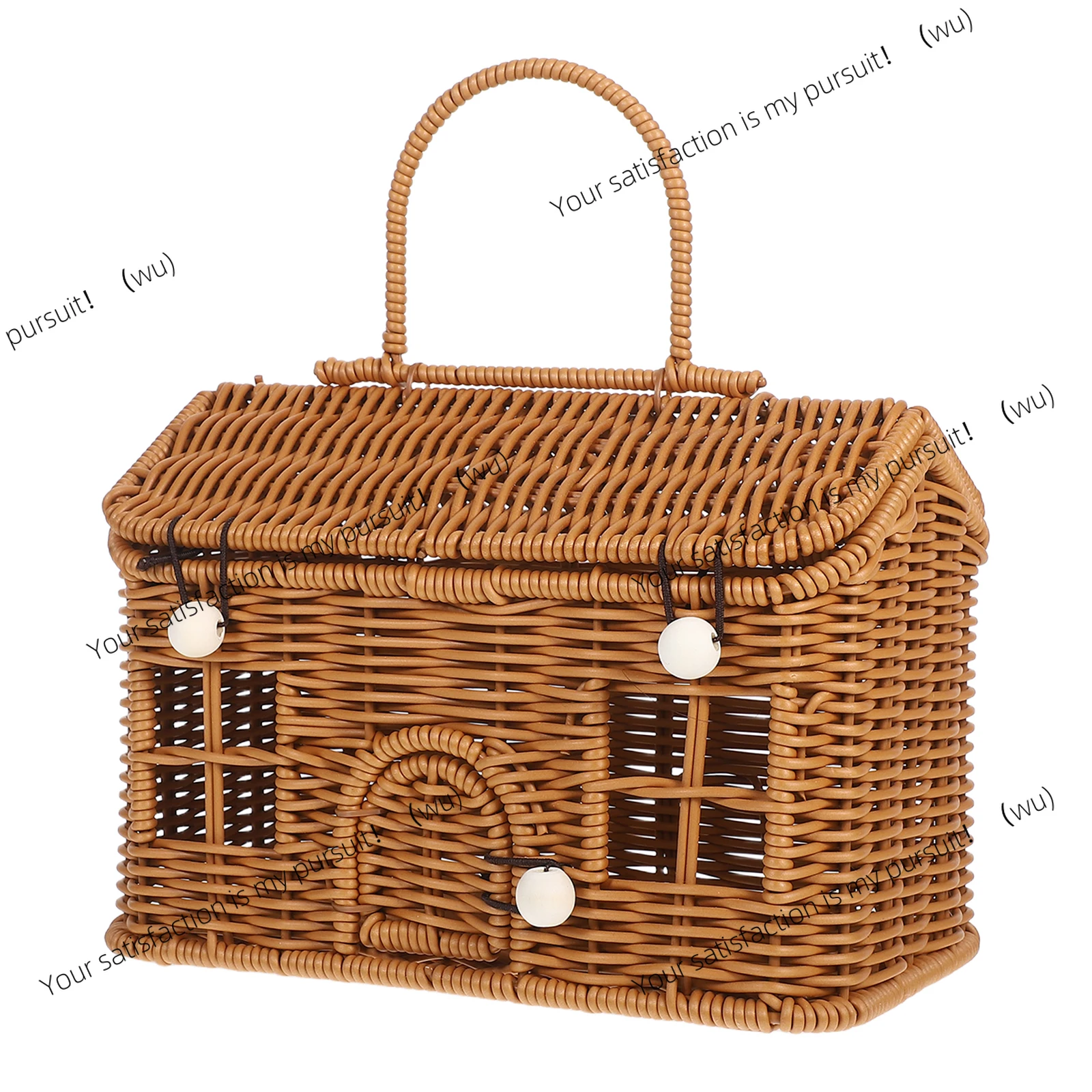 Vintage style rattan picnic basket, woven storage small basket, with lid, light portable decoration