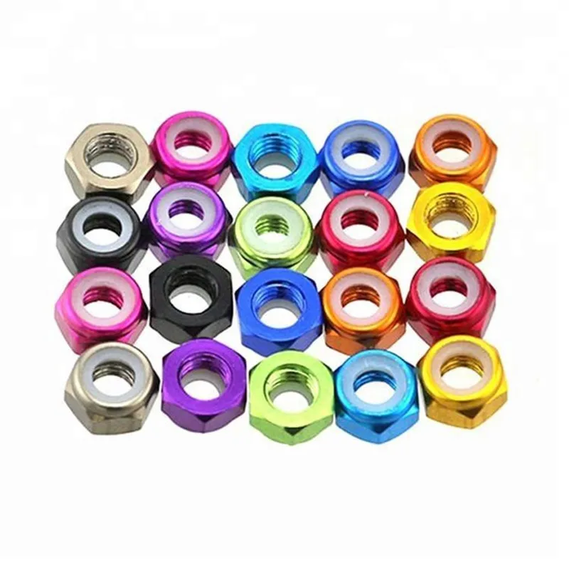 10pcs Aluminum Lock Nuts M2 M3 M4 M5 M6 Anodized colorful Aluminum Hex Nylon Insert Lock Nut Self-locking Locknut