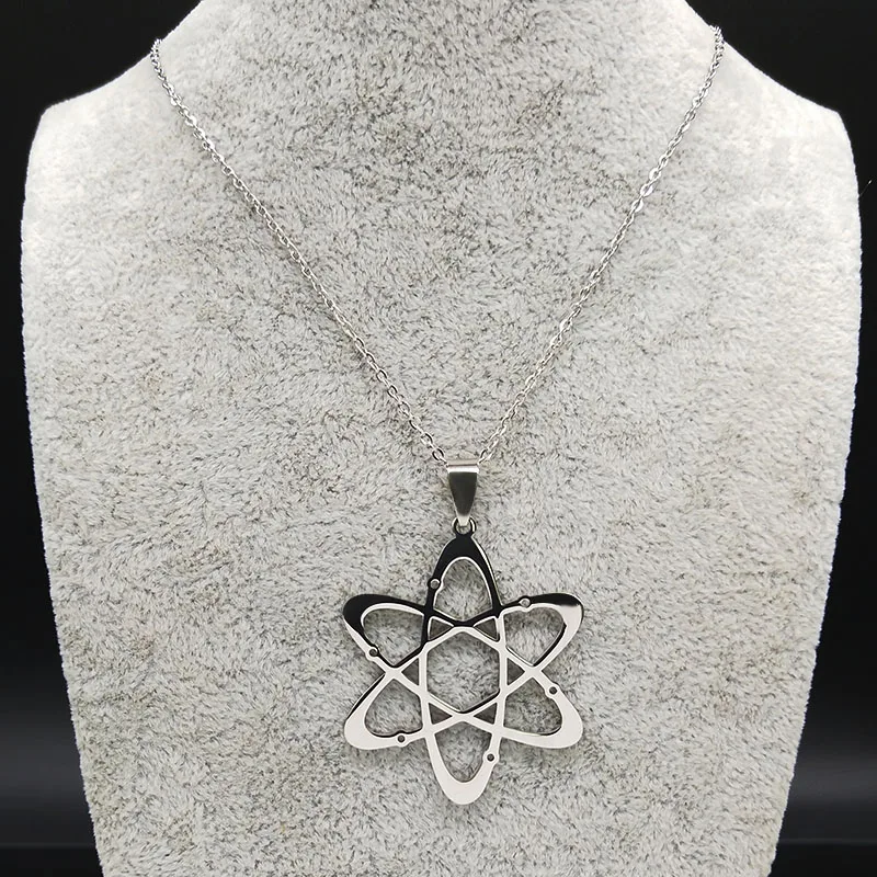 Carbon Atom Physics Chemistry Pendant Necklace for Women Men Stainless Steel Science Chemical Chain Jewelry collares N612S02