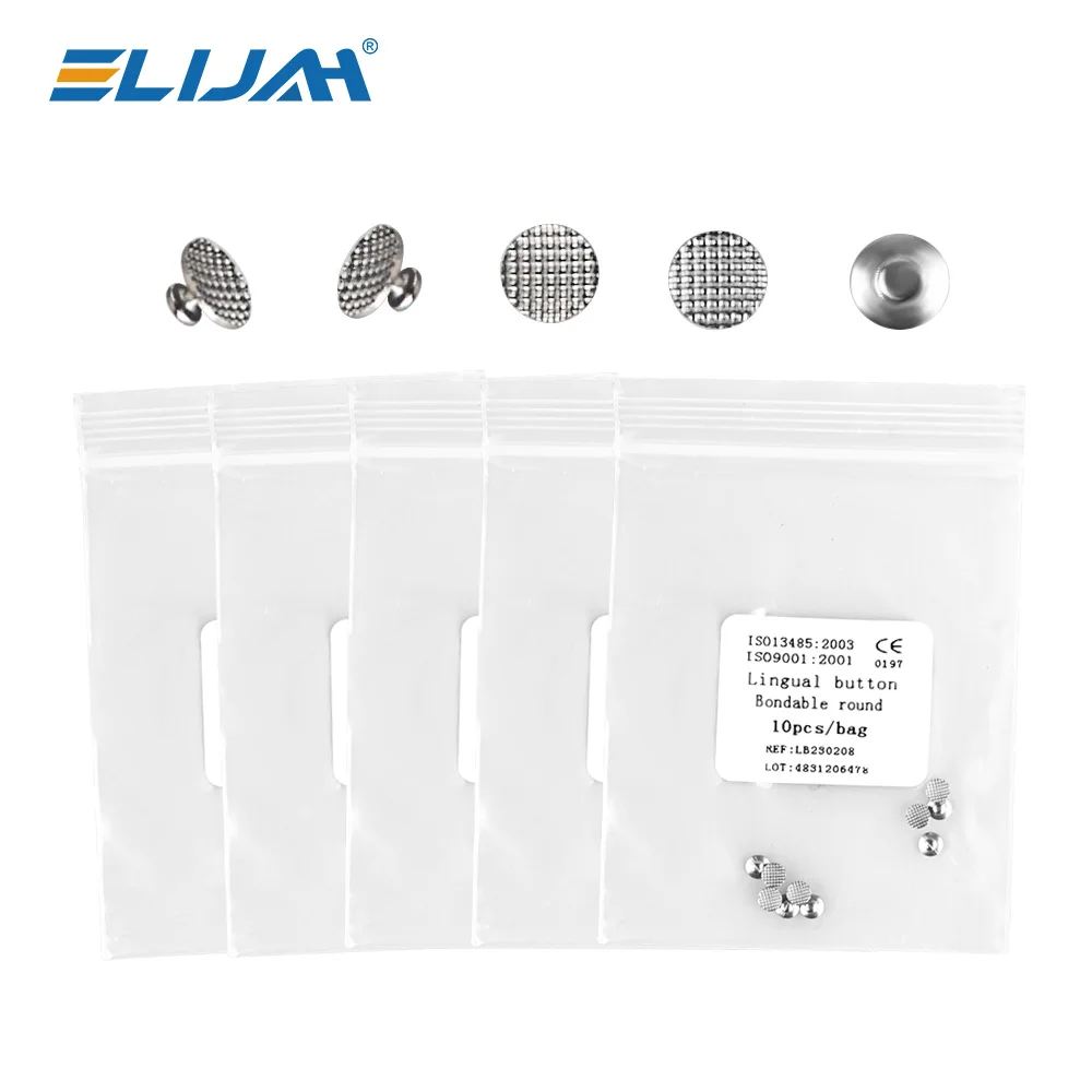 10Pcs/Bag Dental Orthodontic Lingual Button Bondable Round Mesh Base Bond Bonding Adhesive Metal Tongue Side Buckle Materials