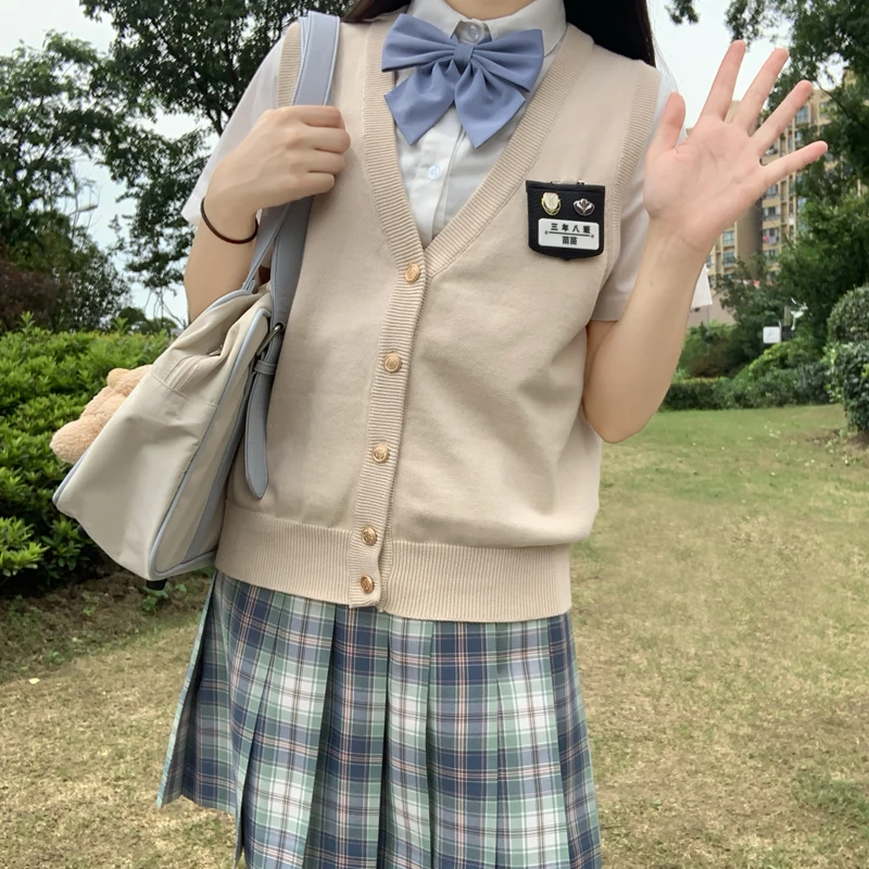 Pull japonais Kawaii GlaSchool, uniforme de collège coréen pour étudiants, cardigan en coton tricoté pour femmes, costume de cosplay Anime, col en V JK