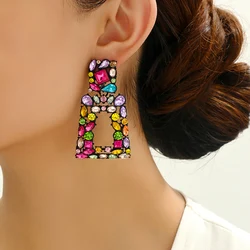 Bohemian Colorful Crystal Decor Large Dangle Earrings For Women Luxury Design Charm Holiday Unusual Pendant Jewelry Accessories