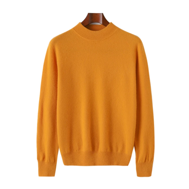 Men's 100% Merino Wool Sweater Autumn/Winter half turtleneck Cashmere pullover Warm soft knitwear Long sleeve business casual pu