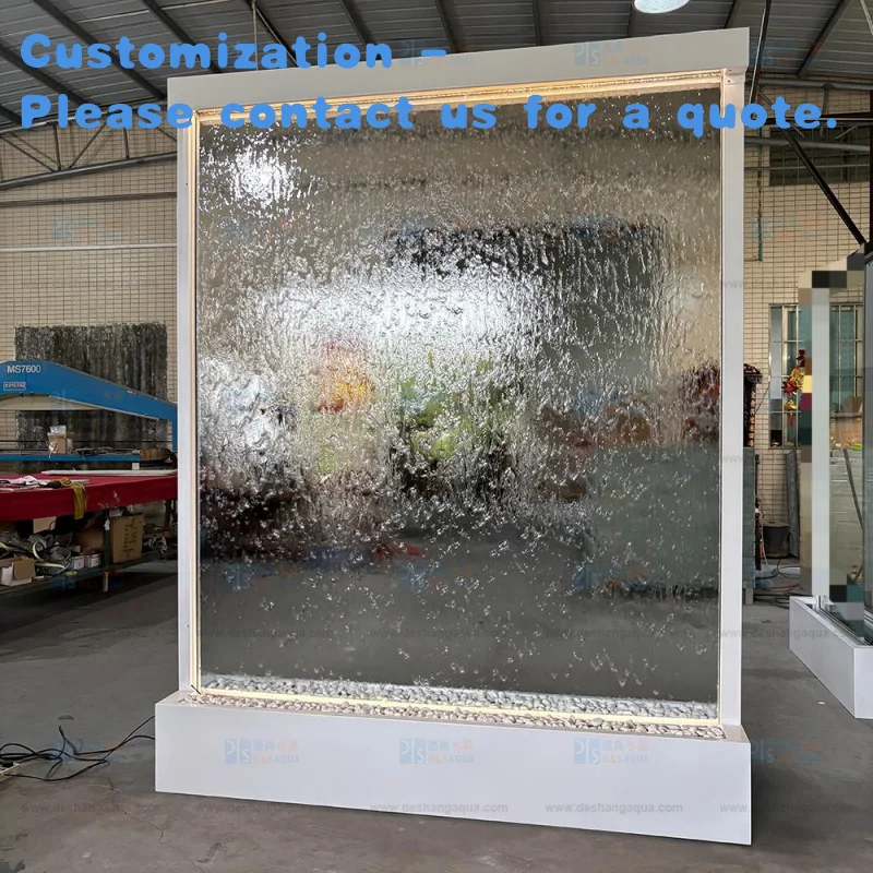 

custom.Customized Contemporary Indoor Floor Standing Waterfall Fountain Tempered Glass Wall Restaurant or Garden Decor