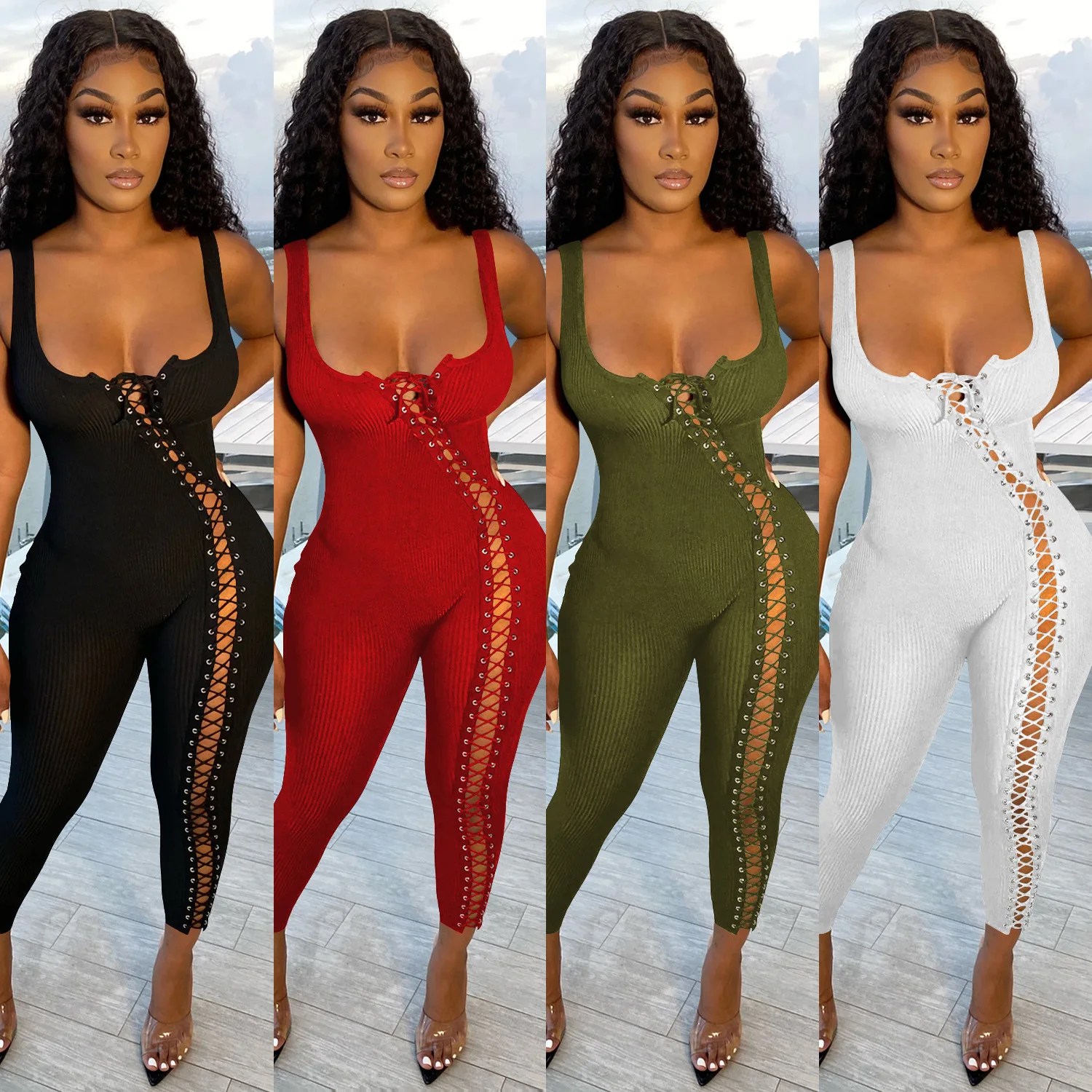 

Women's fashion summer new sexy straps hollow jumpsuit dress sexy and thin high-end simple women's clothing new