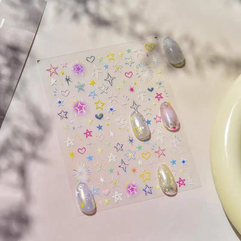 달콤한 다채로운 별 모양의 네일 아트 액세서리 스티커 패션 다섯개 별 사랑 DIY 자기 접착 손톱 장식 스티커