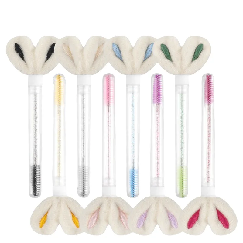 10 pièces Tube brosse à cils Extension de cils pinceaux de maquillage peigne à sourcils oreilles de lapin concepteur faux cils microbrosse outil de beauté