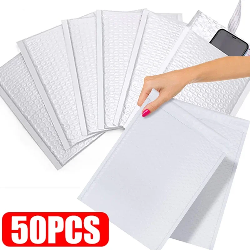 50-10 pces envelopes de bolha branca auto selo sacos de correio envelopes acolchoados para revista forrado mailer envio sacos à prova dwaterproof água