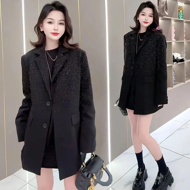 High End Suit Jacket Women 2024 Spring Autumn New Korean Style Fashionable and Star Studded Socialite Heavy Industry Suits Top