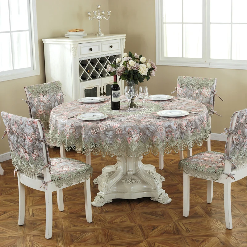 

Round Tablecloth Pastoral Table Cover Embroidery Dining Table Cloths Turntable Folding Home Lace Flower House Towel Chair Cover