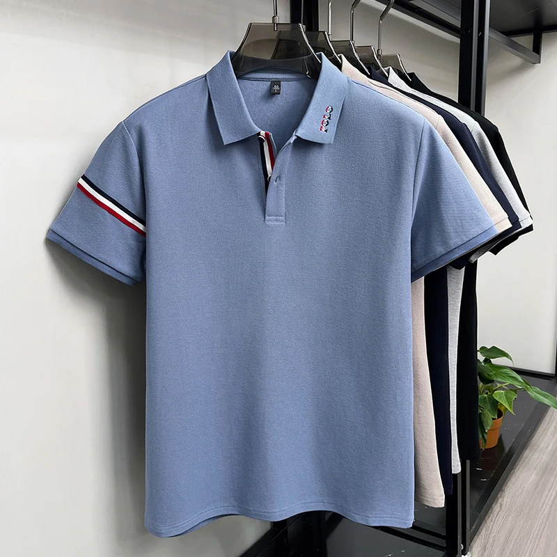 100% Baumwolle Herren Kurzarm-Poloshirt mit Kragen, Knöpfen und Buchstaben-Stickerei, Neues Sommer-Poloshirt, Lässige Mode, Atmungsaktive Herrenbekleidung – Detail 12