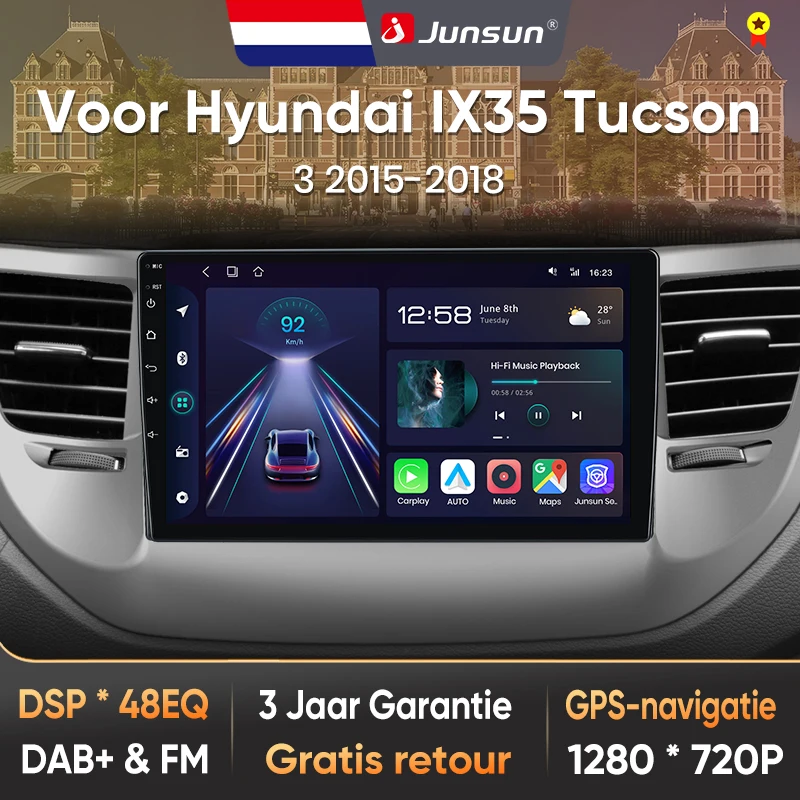 Image of Junsun für Hyundai IX35 Tucson 3 2015-2018 9 Zoll 4GB 64GB Android 13 Autoradio GPS Navigation Carplay DSP Bluetooth FM Lenkradbedienung Unterstützung USB AUX Eingang Rückfahrkamera Bereit 1080P Video