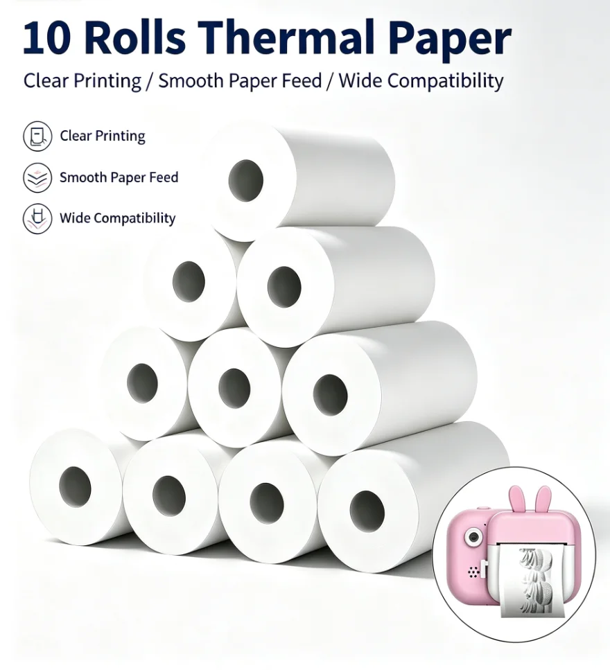 Mini Pocket Thermal Printer Paper Roll - Thermal Printing Paper 57mm Width White