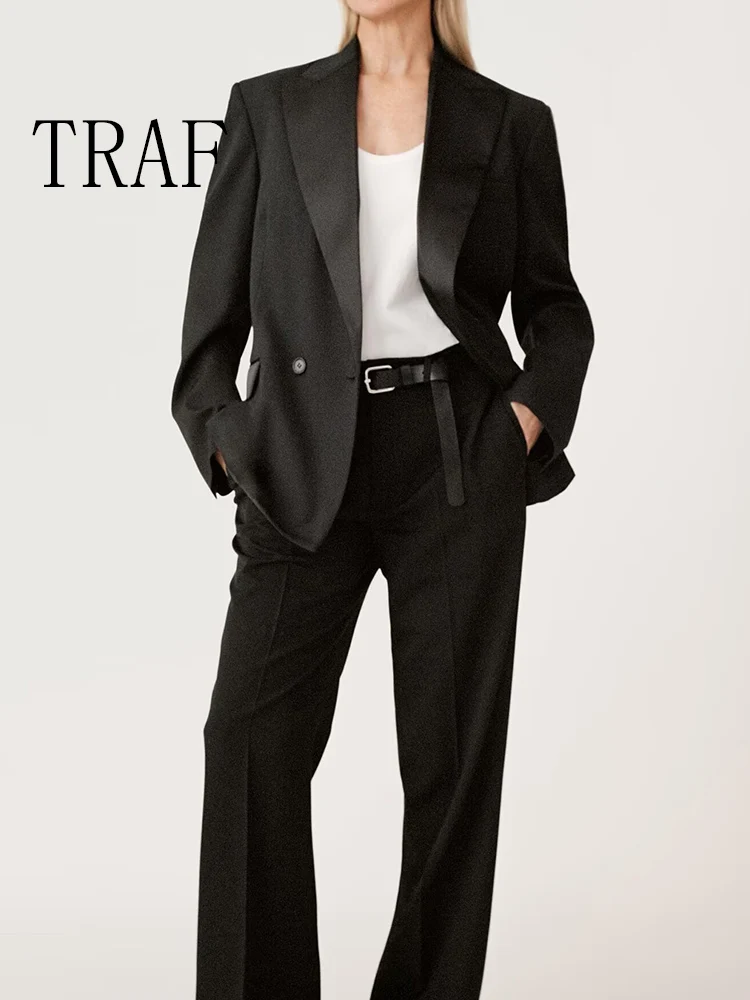 

TRAF European and American style summer new women's casual temperament simple splicing double-breasted suit jacket