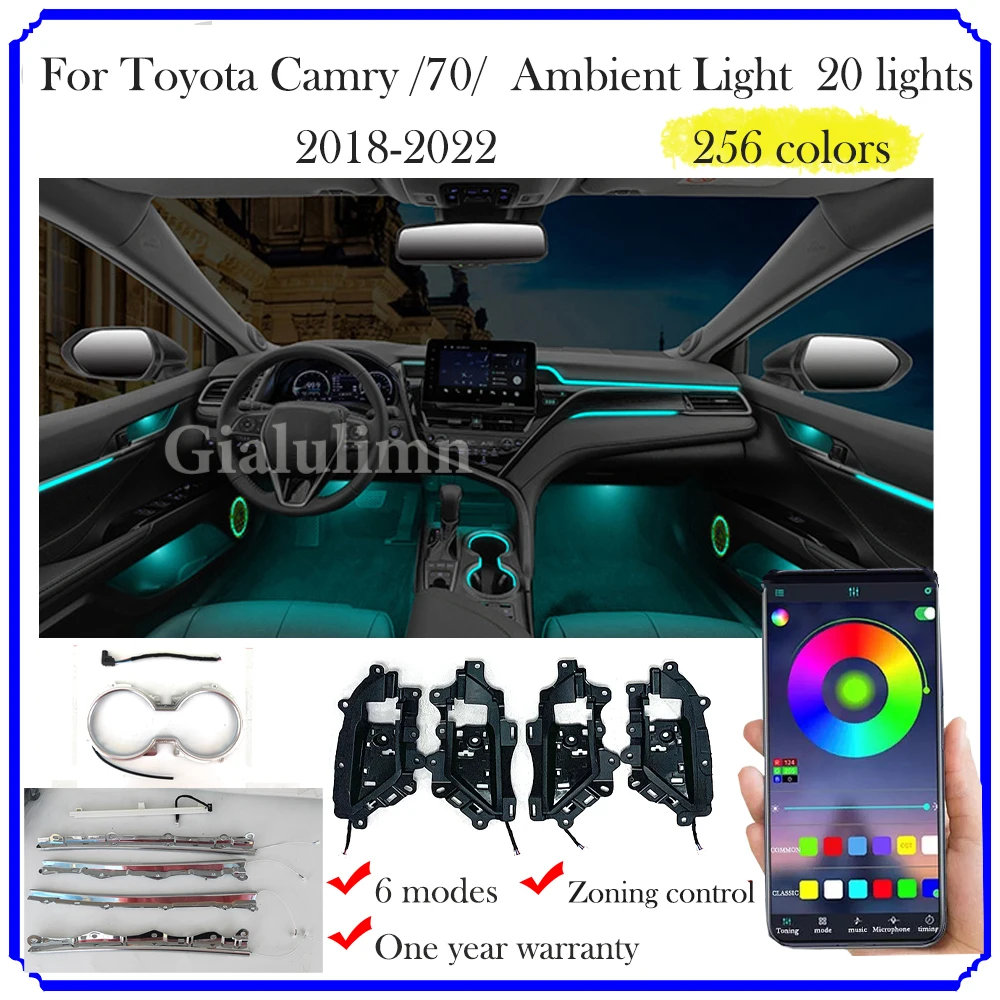 Gialulimn Backlight For Camry 8th Xv70 XV75 SE XSE 2018-2023 RGB magic lumini Ambient Light Kit mood Atmosphere Lamp 256 Color