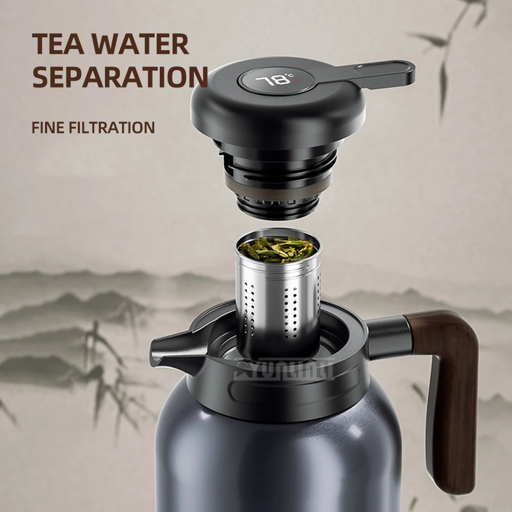 2000 مللي زجاجات مياه شاليرا سعة كبيرة قارورة عزل فراغ زجاجات مياه ساخنة ذكية مع مصفاة شاي