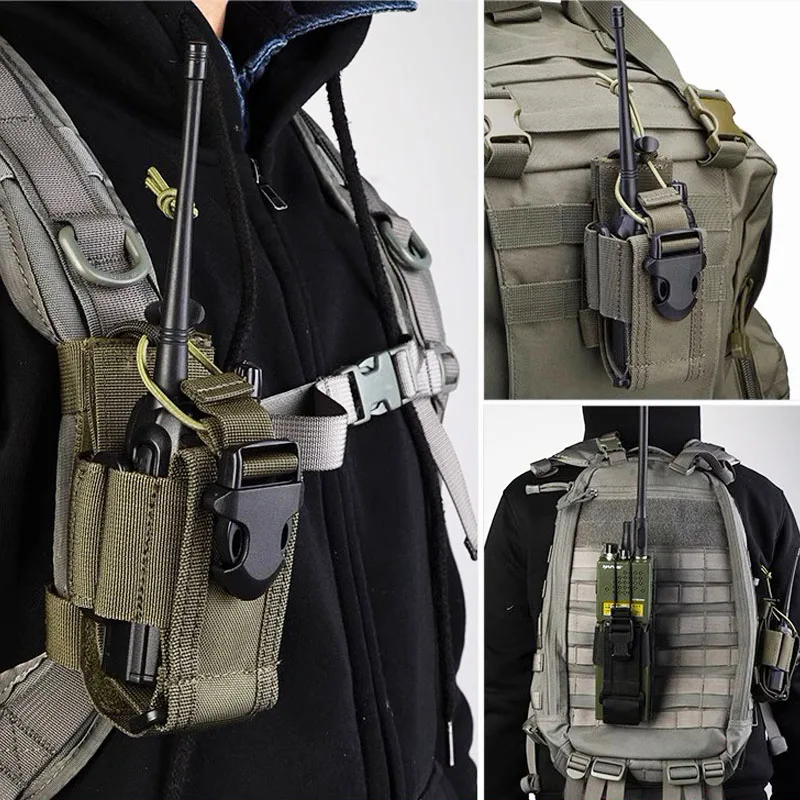 Nylon Talkie Case Adjustable Walkie Talkie Bag Molle Two Way Radio Holster Pouch Tactical Hunting Interphone Hanging Bag