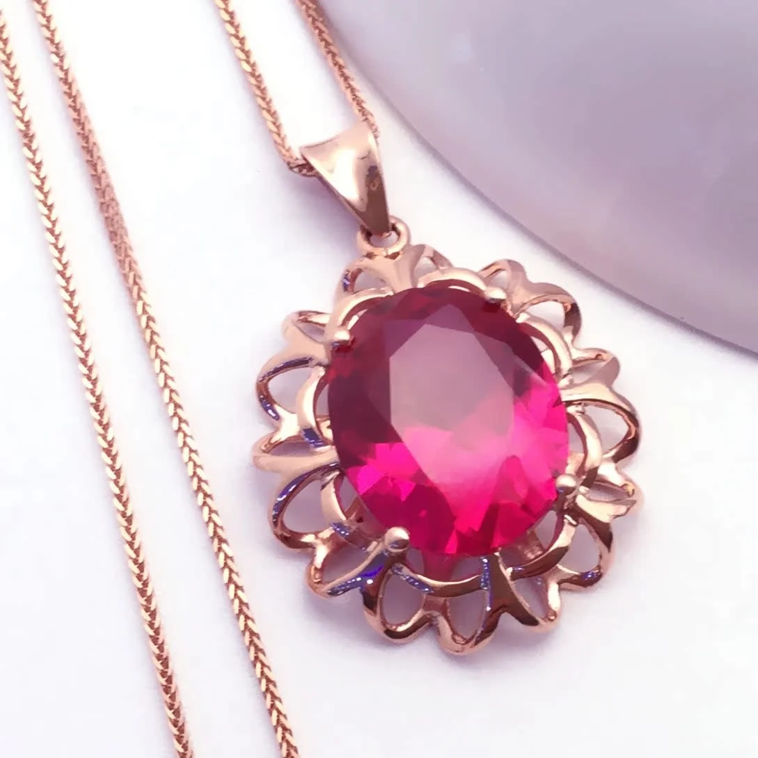 

Классический кулон с красным рубином из пурпурного золота 585 пробы, покрытый розовым золотом 4K, изысканный подарок, модные ювелирные украшения